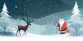 vintage christmas santa illustration reindeer card greeting snow sleigh claus. Generative AI. Royalty Free Stock Photo