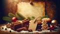 Vintage Christmas Still Life with Cookies and Decorations, AI Generated