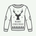 Vintage Christmas sweater with deer, trees and stars