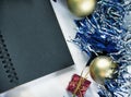 Vintage Christmas template. Blank page of black notebook. Royalty Free Stock Photo