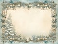 Vintage Christmas themed beautiful border framed page in winter light green and cream stamperia style.