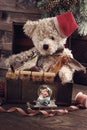 Vintage christmas toys for boys in old treasure chest Royalty Free Stock Photo