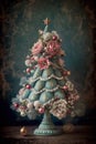 Vintage Christmas tree in shabby chic style. Created using generative AI Royalty Free Stock Photo