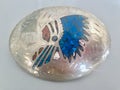 Vintage chrome and inlay belt buckle Indian head design