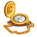 Vintage chronometer in a gold case isolated on white background. Vector cartoon close-up illustration.