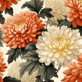 Vintage Chrysanthemum Floral Pattern Illustration With Detailed Shading