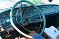 Vintage Chrysler New Yorker. View of the steering wheel and dashboard. Royalty Free Stock Photo