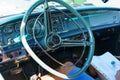 Vintage Chrysler New Yorker. View of the steering wheel and dashboard. Royalty Free Stock Photo