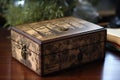 vintage cigar box with nature-inspired engravings