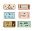 Vintage cinema circus and party tickets set