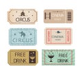 Vintage cinema  circus and party tickets set Royalty Free Stock Photo