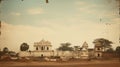 Vintage Cinematic Indian Building In Front Of Large Clouds