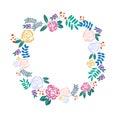 Vintage circle frame with cute flower on pastel color background