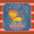 Vintage circus card with cute funny lion