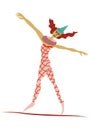 Vintage circus ropewalker. Actors performance. Acrobat or equilibrist, illustration.