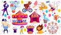 Vintage circus show flat vector stickers set