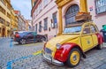 The vintage Citroen 2CV in old town, on March 6 in Prague, Czech Republic