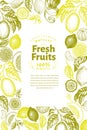 Vintage citrus banner template. Lemon tree design. Hand drawn vector fruit illustration. Engraved style menu cover Royalty Free Stock Photo