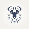 vintage classic antler deer head hunting icon logo template vector illustration design. minimalist hunting, wildlife, outdoors Royalty Free Stock Photo
