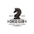 Vintage classic badge emblem chess club, chess tournament, horse logo vector icon