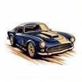 Vintage classic car, Blue American sport racing car hand drawn in sketch style cartoon clipart. Royalty Free Stock Photo