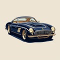Vintage classic car, Blue American sport racing car hand drawn in sketch style cartoon clipart. Royalty Free Stock Photo