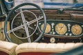 Vintage Classic Car Steering Wheel and Steering Wheel Royalty Free Stock Photo