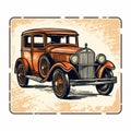 Vintage Classic Car In Woodcut-inspired Vector Frame