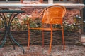 Vintage or classic chair of coffee shop cafe or restaurant at outdoor. Royalty Free Stock Photo