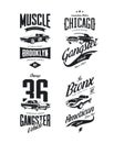 Vintage Classic Gangster, Muscle Car Vector Tee-shirt Logo Isolated Set