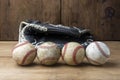 Vintage classic leather baseball glove and baseball ball isolated on white background. Royalty Free Stock Photo