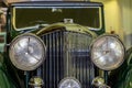 Vintage classic luxury British motor car grille and headlights Royalty Free Stock Photo