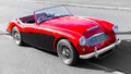Cassic red Austin Healey sports car