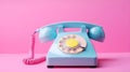 Vintage classic rotary dial light blue phone. Pastel colour palette. Retro concept. Generative AI Royalty Free Stock Photo