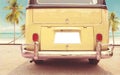 Vintage classic van parked side beach in summer