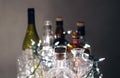 Vintage clear glass liquor bottles with Christmas lights