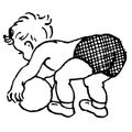 Vintage Clipart 49 Baby in Short Picking Up Ball