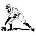 Vintage Clipart 123 Baseball Fielder Stopping Ball Royalty Free Stock Photo