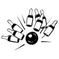 Vintage Clipart 76 Bowling Ball Striking Pins Royalty Free Stock Photo