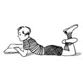 Vintage Clipart 36 Boy Laying on Floor Reading Royalty Free Stock Photo
