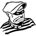 Vintage Clipart 226 Burglar Robber Face with Jail Shirt and Beret Royalty Free Stock Photo