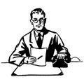 Vintage Clipart 275 Business Man at desk on phone