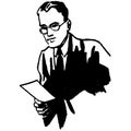 Vintage Clipart 267 man with glasses reading paper