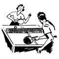 Vintage Clipart 79 Man and Woman Playing Ping Pong