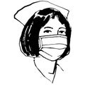 Vintage Clipart 201 Nurse with Face Mask in Age of COVID-19 Coronavirus