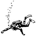 Vintage Clipart 117 Scuba Diver Underwater