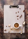 Vintage Clipboard with space for text and cup coffee