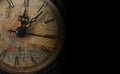 Vintage clock closeup view on black banner Royalty Free Stock Photo