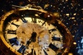 Vintage Clock Face at Midnight with Glittering New Year Celebration Confetti Royalty Free Stock Photo