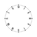 Vintage clock face with Roman numbers. Dots mark minutes and hours. Simple flat vector illustration